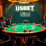 Engage in high-stakes poker action with USBET at a luxurious casino table.