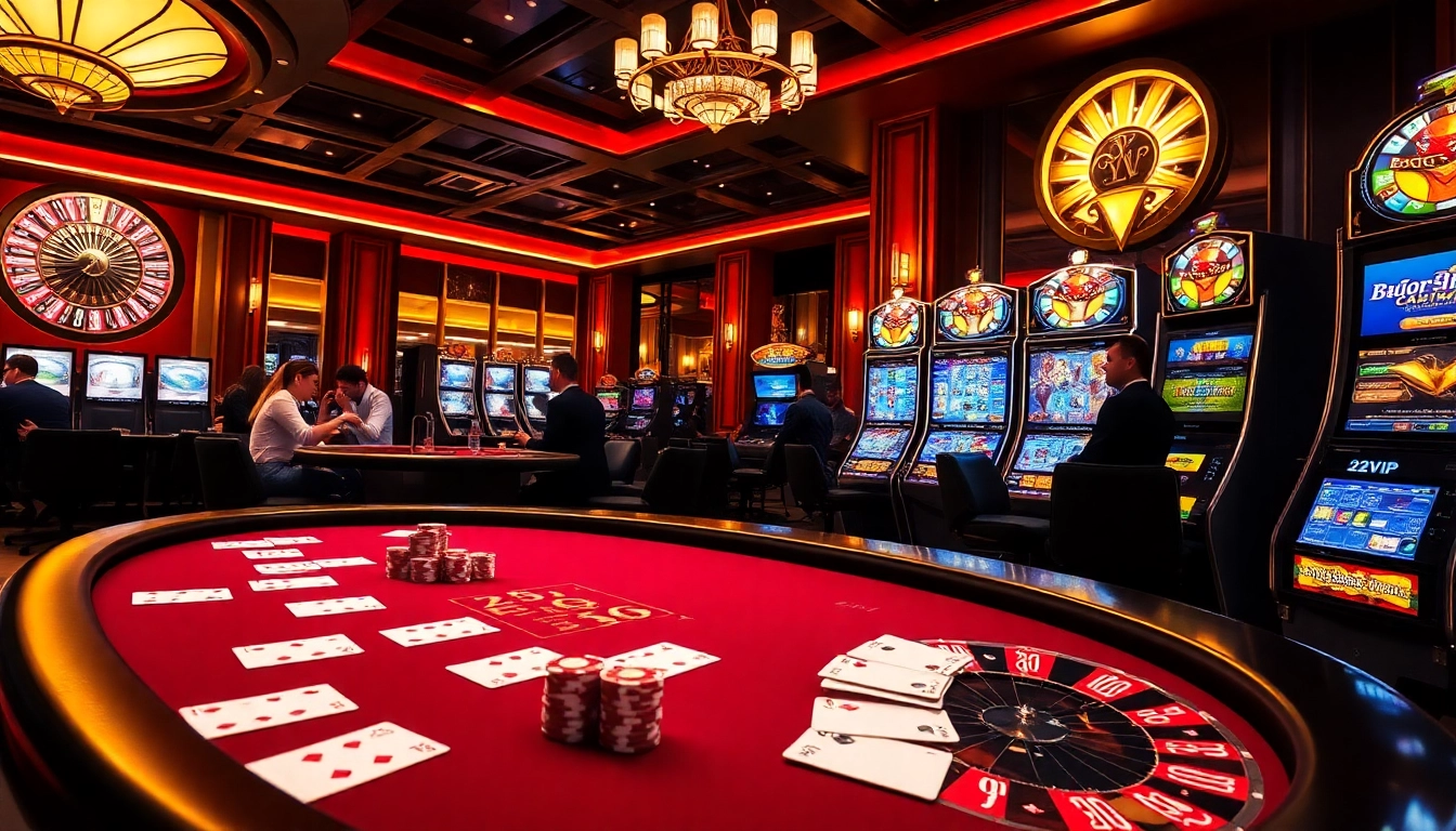 Players enjoying thrilling games at 22VIP, featuring poker, roulette, and luxury casino atmosphere.