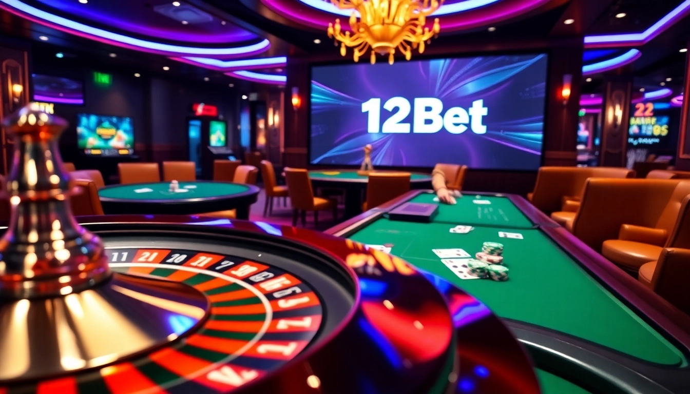 Experience thrilling betting at 12Bet with vibrant casino tables and online gaming excitement.