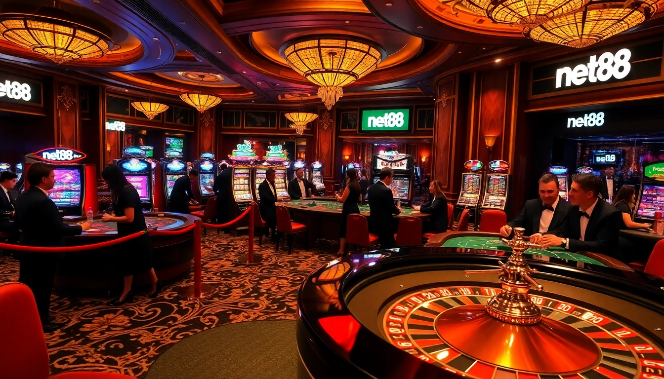 Players enjoying thrilling games at net88 casino, highlighting excitement and luxury.