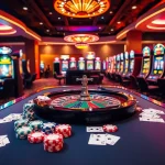 Experience the thrill of Nhà cái VSBET with vibrant casino visuals featuring poker chips and roulette.