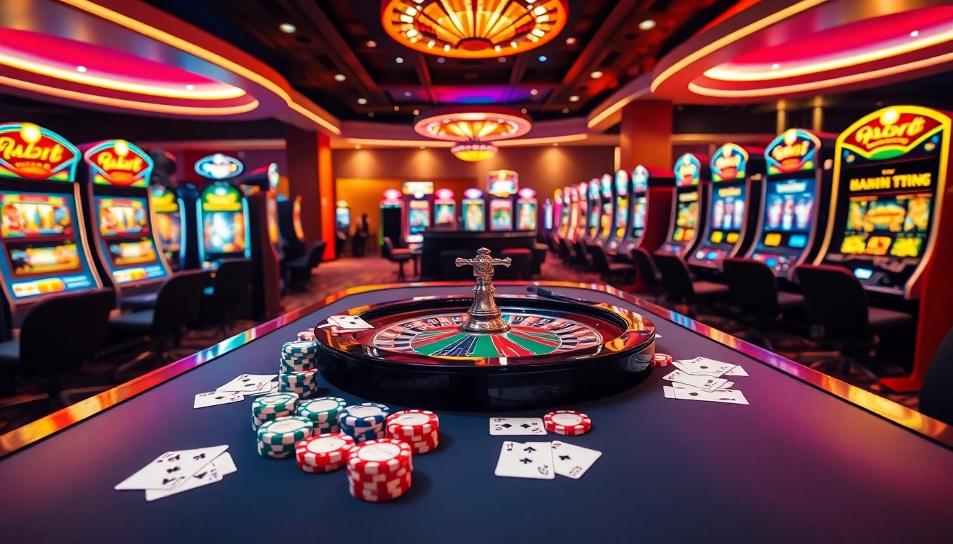 Experience the thrill of Nhà cái VSBET with vibrant casino visuals featuring poker chips and roulette.