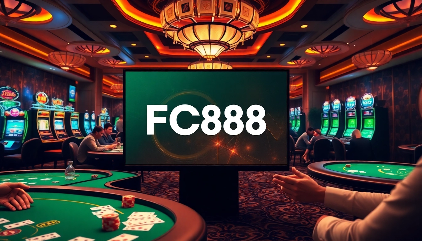 Experience the excitement of FC88 at a vibrant casino table filled with poker chips and cards.