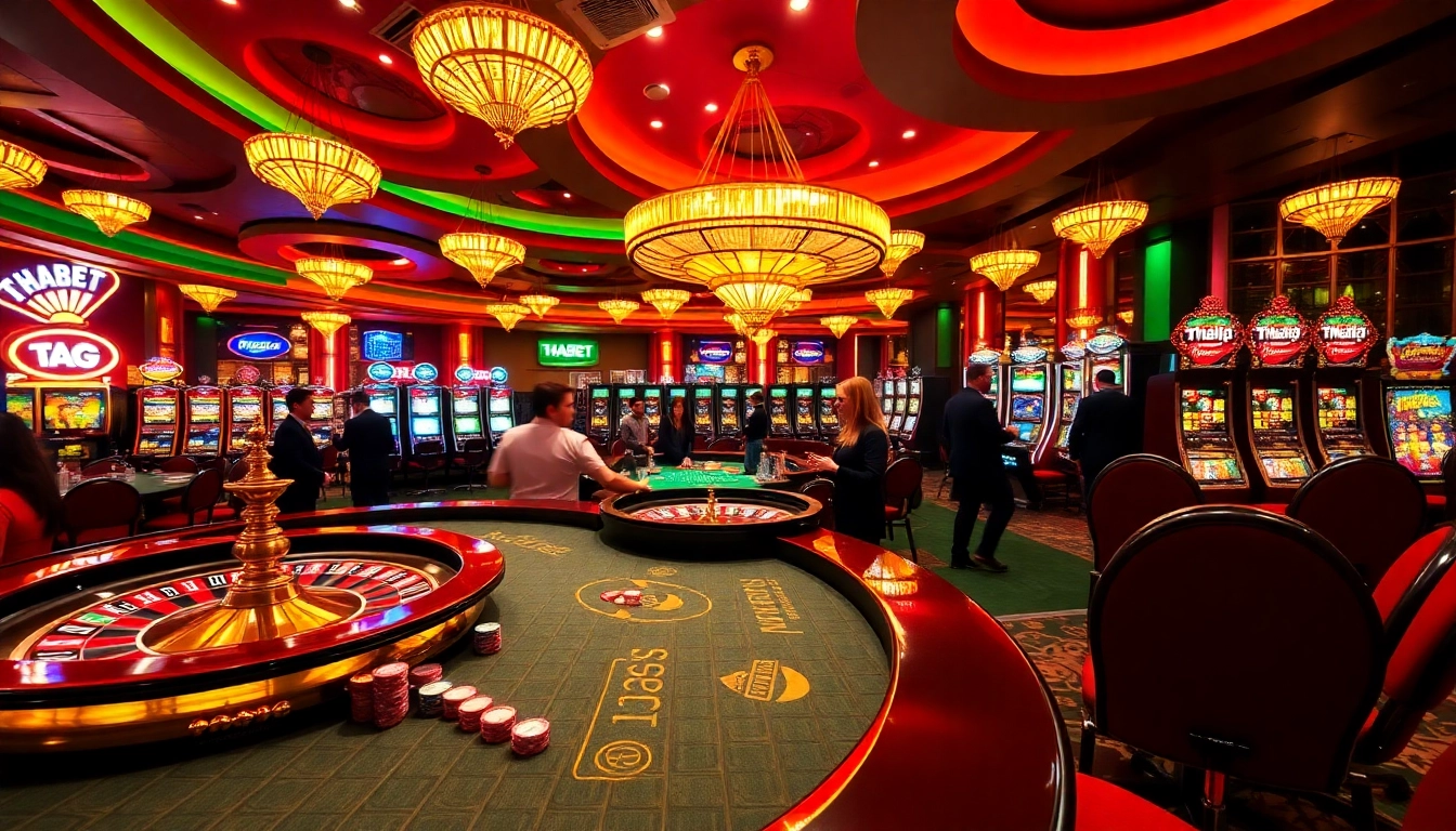 Experience the excitement of THABET casino with dynamic gameplay, poker chips, and roulette wheels.