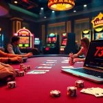 Players strategizing at the poker table with 789f highlighted on a laptop screen.