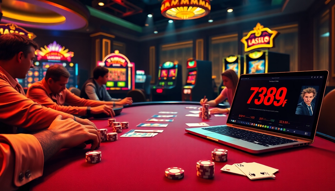 Players strategizing at the poker table with 789f highlighted on a laptop screen.