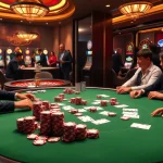 Exciting poker action at Nhà cái NEW88 casino featuring vibrant chips and intense gameplay.