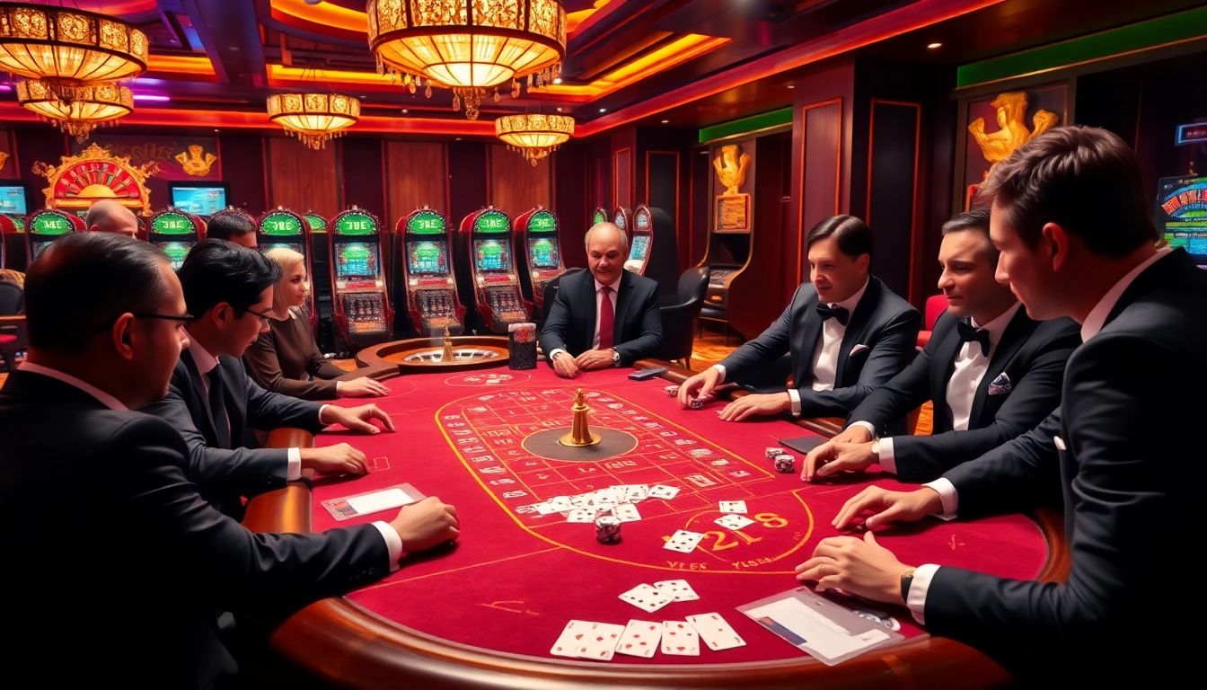 Players enjoying a high-stakes game at the 789win club casino table with vibrant casino elements.