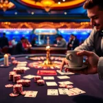 Experience thrilling poker games with KJC coffee served in a vibrant casino atmosphere.