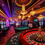 Experience the thrill of gaming at https://topxx88.com/'s premier casino setting with vibrant machines and tables.