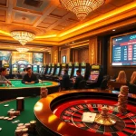 Players celebrating their wins at QQ88 casino with vibrant slot machines and roulette table.