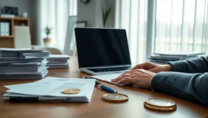 Sworn translation services in a professional office setting with legal documents.