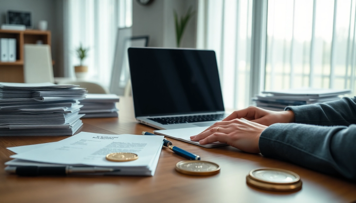 Sworn translation services in a professional office setting with legal documents.