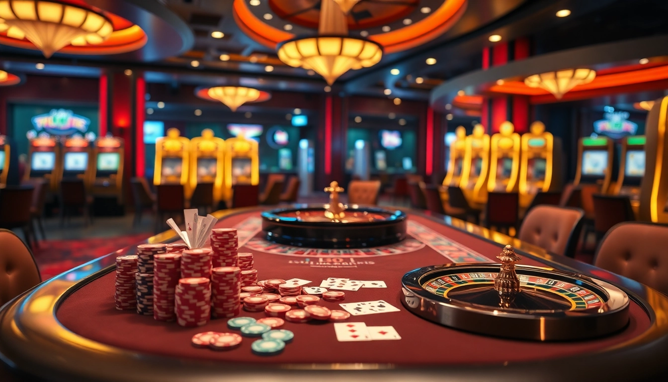 S8 gaming table with vibrant chips and cards in a luxurious casino setting.