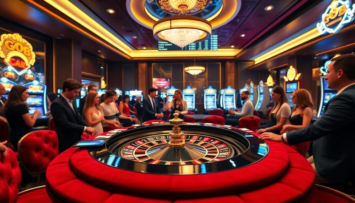 Players engaging with the GO8 roulette table in a luxurious casino environment.