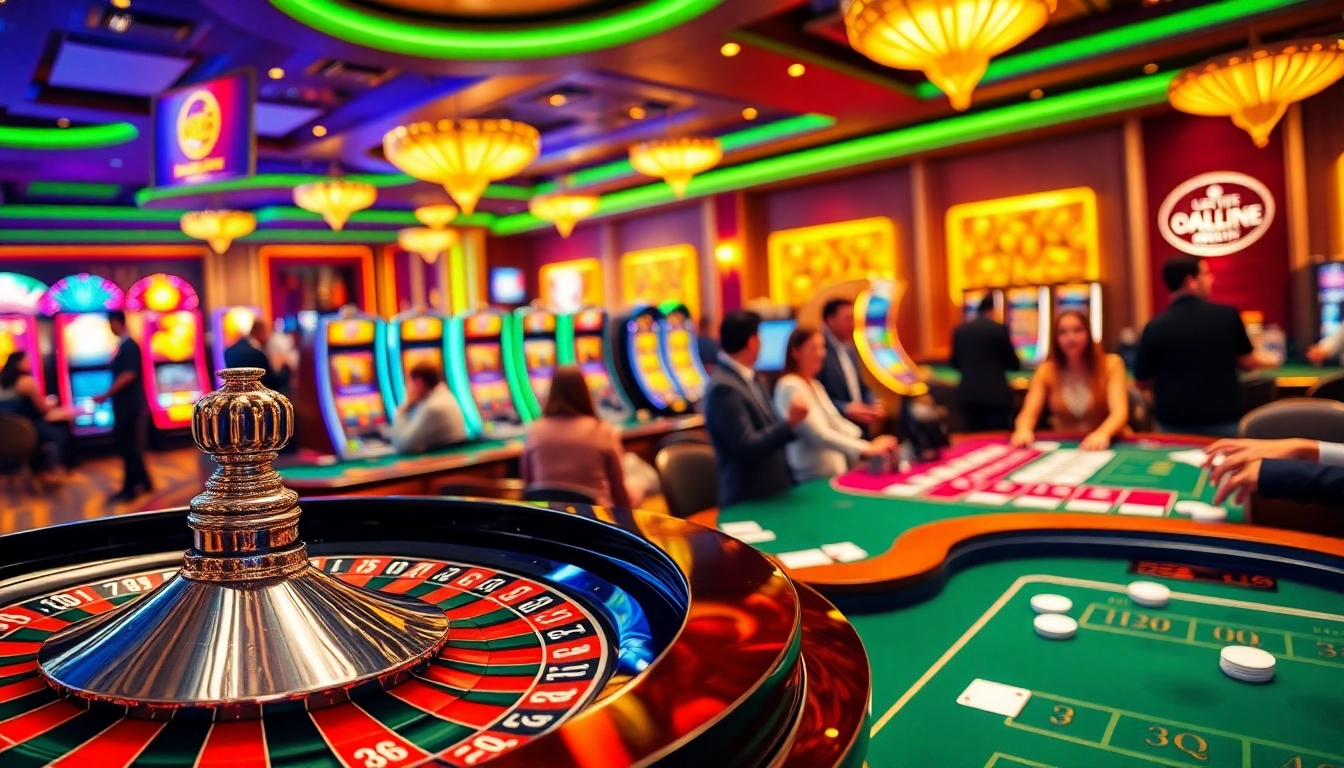 Engaging players enjoying a luxurious experience at uk88.com with vibrant slot machines and roulette.