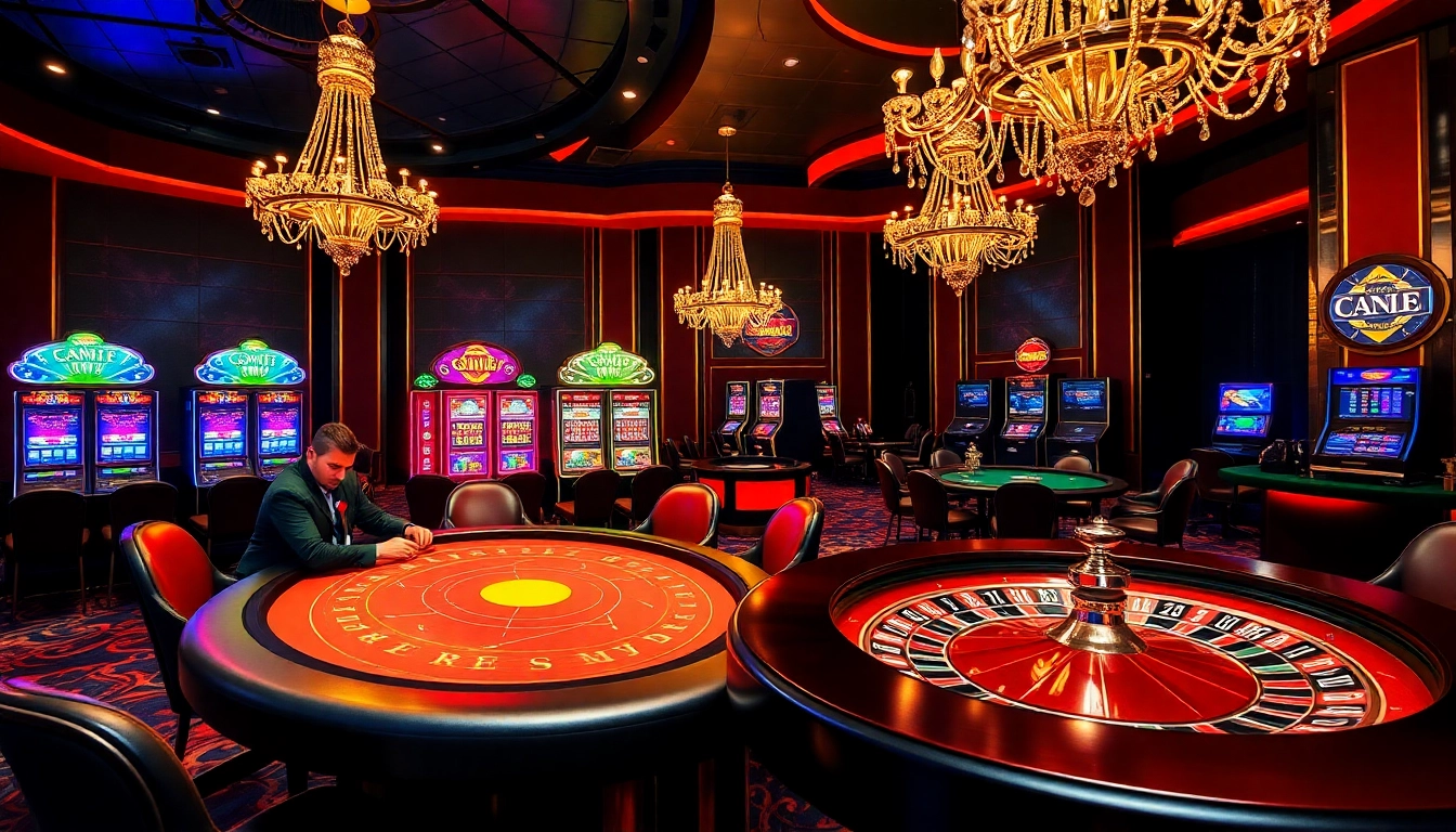 Engaging poker players at a luxurious S8 casino table, showcasing vibrant slot machines.