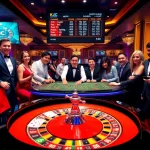 KJC's premium casino experience with vibrant poker tables, excited players, and detailed betting displays.