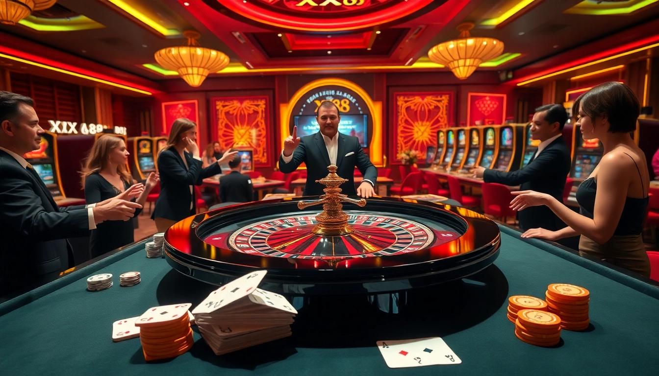 Players enjoying a thrilling roulette game at XX88 casino, showcasing betting excitement and strategy.