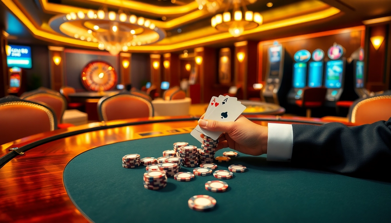 Experience the thrill of winning at gem88 with a luxurious poker table and casino ambiance.