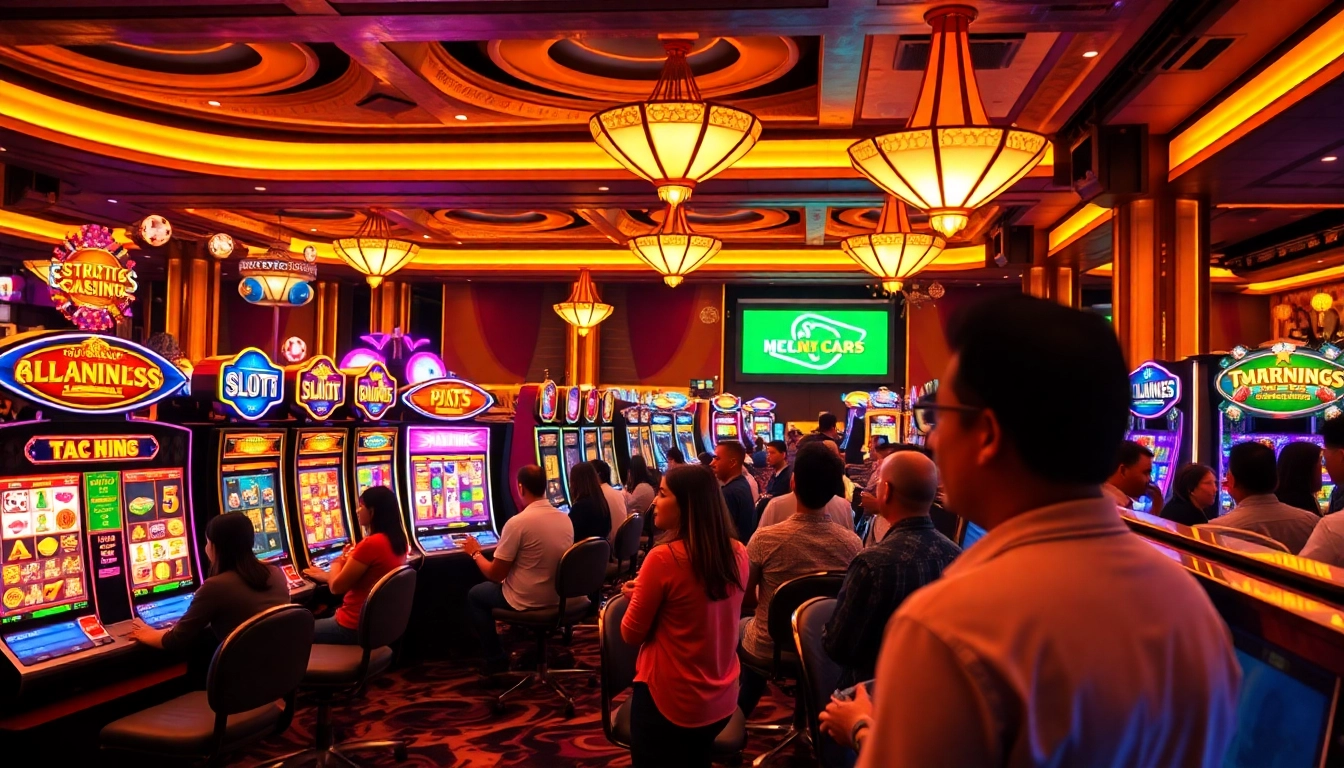 Winning players celebrating at Slot Gacor Hari ini slots in a vibrant casino atmosphere