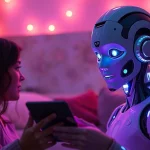 Interactive AI sex chat interface showcasing a warm, intimate conversation with a lifelike character.