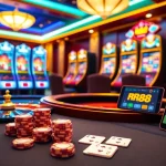 Excited players gambling at RR88 Casino with poker chips and roulette wheel.