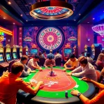 Players engaging in immersive gambling experiences at https://good88v.net/ casino tables and slot machines.