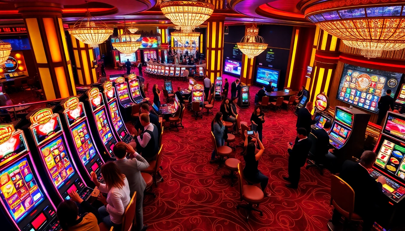 Experience GG88 SLOT excitement with vibrant slot machines and enthusiastic players in a luxurious casino.