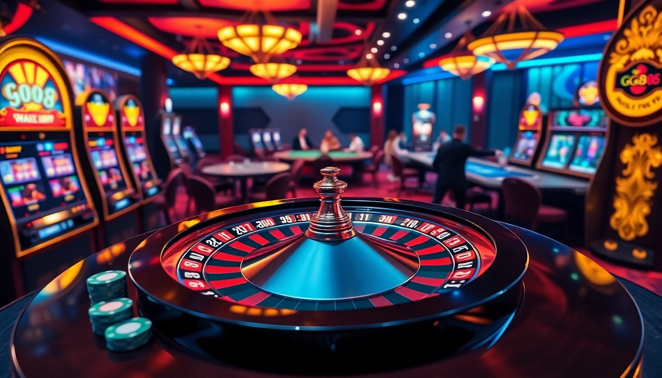 Players enjoying an exciting GG88 online gambling experience at a vibrant casino scene.