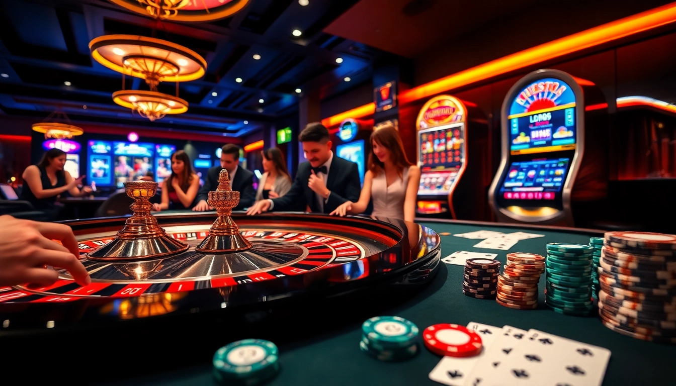 Experience the thrill of betting at DR88's modern casino tables with poker chips and roulette wheels.