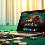 Online gambling experience on fly88deal with sophisticated laptop interface and vibrant casino elements.