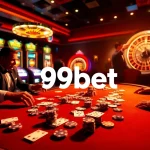 Experience the thrill of link 89bet at an exciting casino table with players and poker chips.