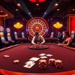 Engaged players at the TOPVIP poker table showcasing excitement with vibrant chips and cards in hand.