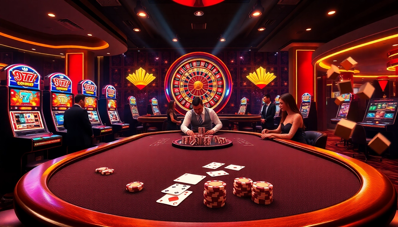 Engaged players at the TOPVIP poker table showcasing excitement with vibrant chips and cards in hand.