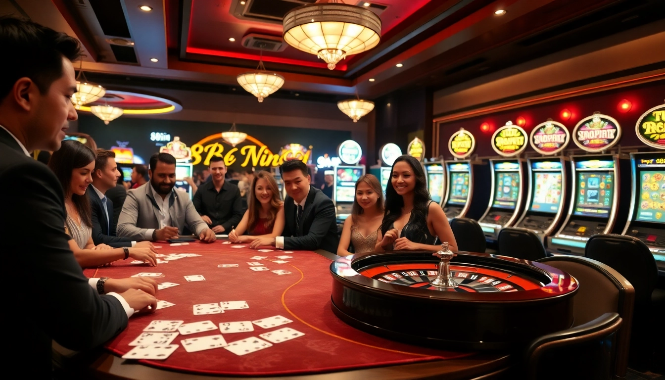 Players engaging in thrilling games at 98win.exposed casino, showcasing slots and poker.