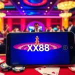 Experience thrilling gaming action at https://xx88cn.com/ with casino tables, poker chips, and online gambling visuals.