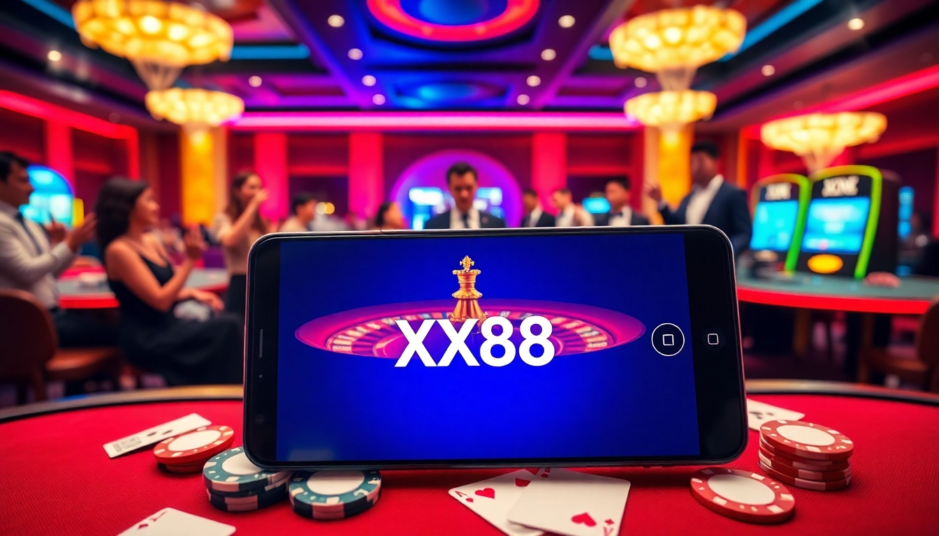 Experience thrilling gaming action at https://xx88cn.com/ with casino tables, poker chips, and online gambling visuals.