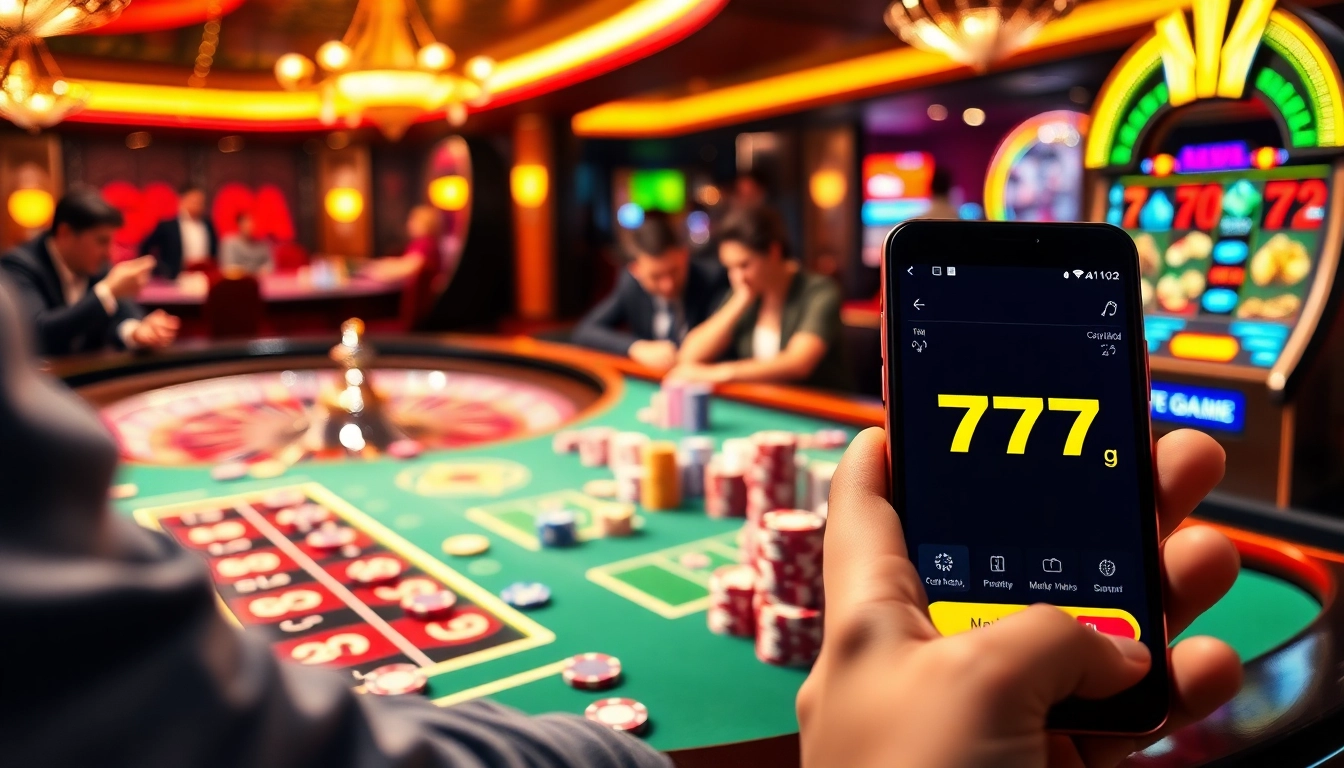 Engage in thrilling gameplay with 777g Download at an elegant casino table featuring roulette and poker.