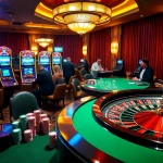 Players enjoying exciting slot games at doaslot in a luxurious casino atmosphere.