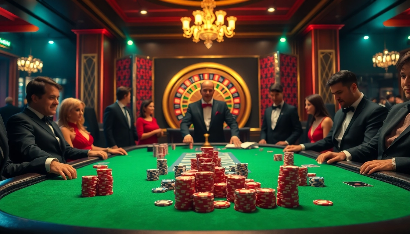 Engaging scene of เจ้ามือรับแทง F168 with players at a high-stakes poker table enjoying luxury gambling.