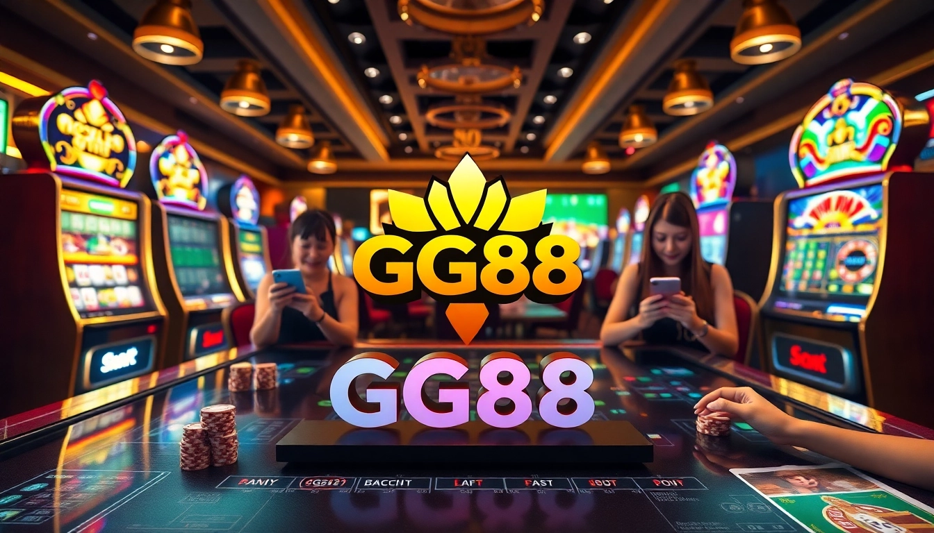 Experience the excitement of GG88 online casino, capturing gamblers engaged at vibrant gaming tables.