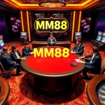 Experience high-stakes gaming at MM88's luxurious online casino, featuring poker and vibrant slot machines.
