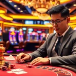 Tác giả Trần Chinh engages in strategic gambling at a luxurious casino table.