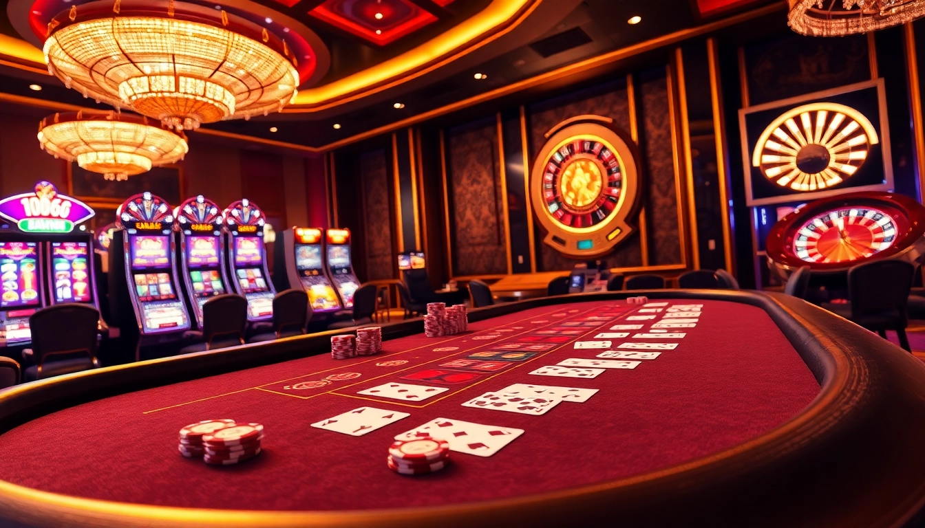 Sodo66 baccarat table with vibrant cards and chips in a luxurious casino setting