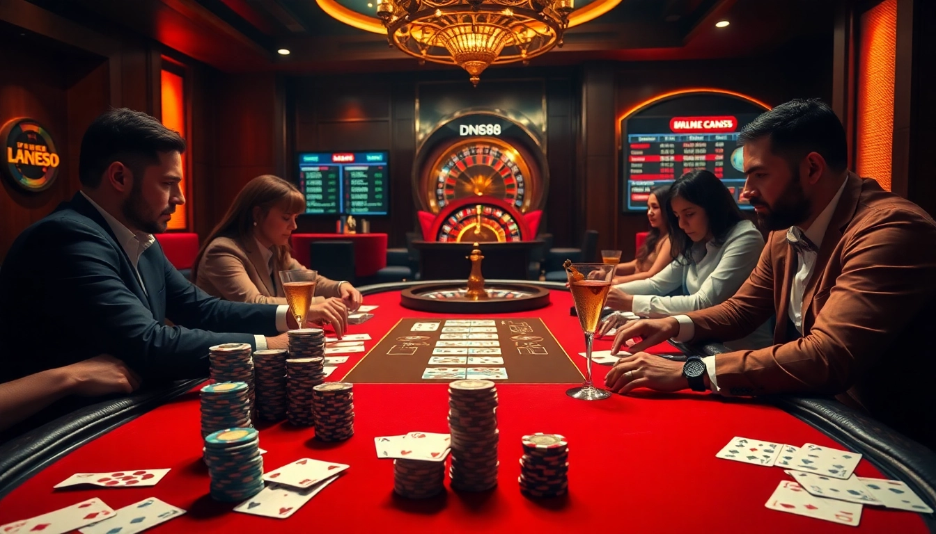 Engage in high-stakes poker at trang chủ dn88, showcasing chips, cards, and casino ambiance.