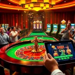 Luckywin players celebrating big wins at a vibrant casino table with colorful chips and roulette.