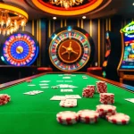 Experience thrilling gameplay with F168-themed casino tables and vibrant slot machines.