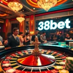 Experience the thrill at 388bet's luxurious casino, featuring roulette and vibrant gaming elements.