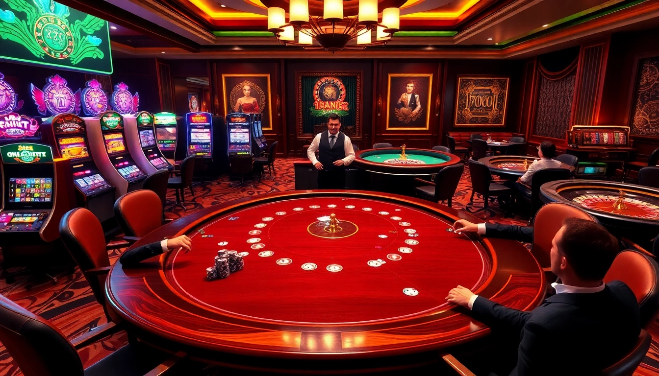 Players strategizing at a poker table in a luxurious casino featuring Kp88 elements.